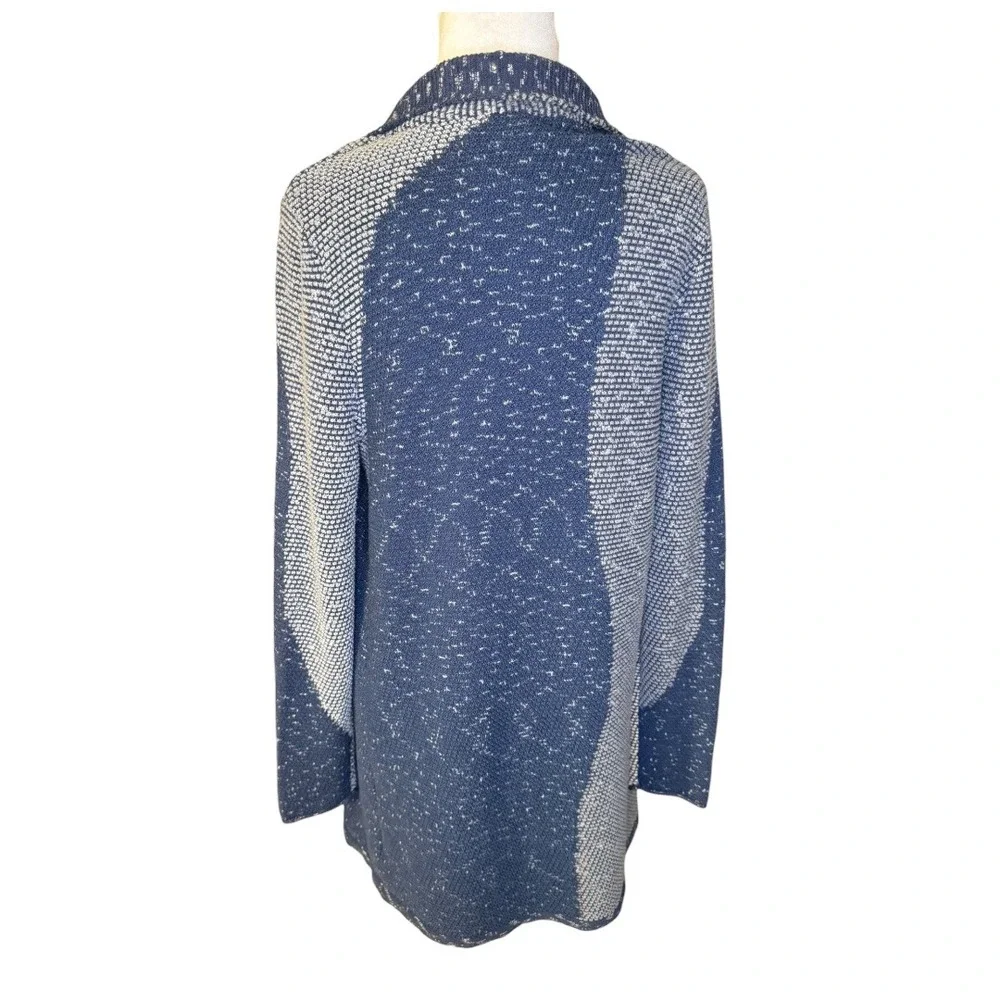 NIC+ZOE Geometric Print Open‎ Front Cardigan Sweater Blue Grey XS